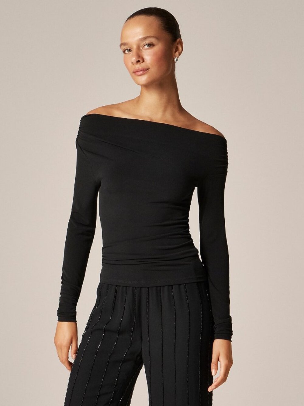 J. Crew Size M Black Jersey Drapey Off-the-Shoulder Top